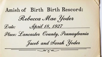 traditional Amish names - certificate of birth